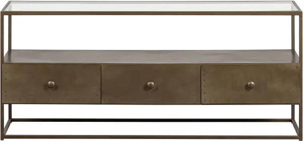 BEPUREHOME Collection TV-bord, m. 3 skuffer - glas og antik messing jern